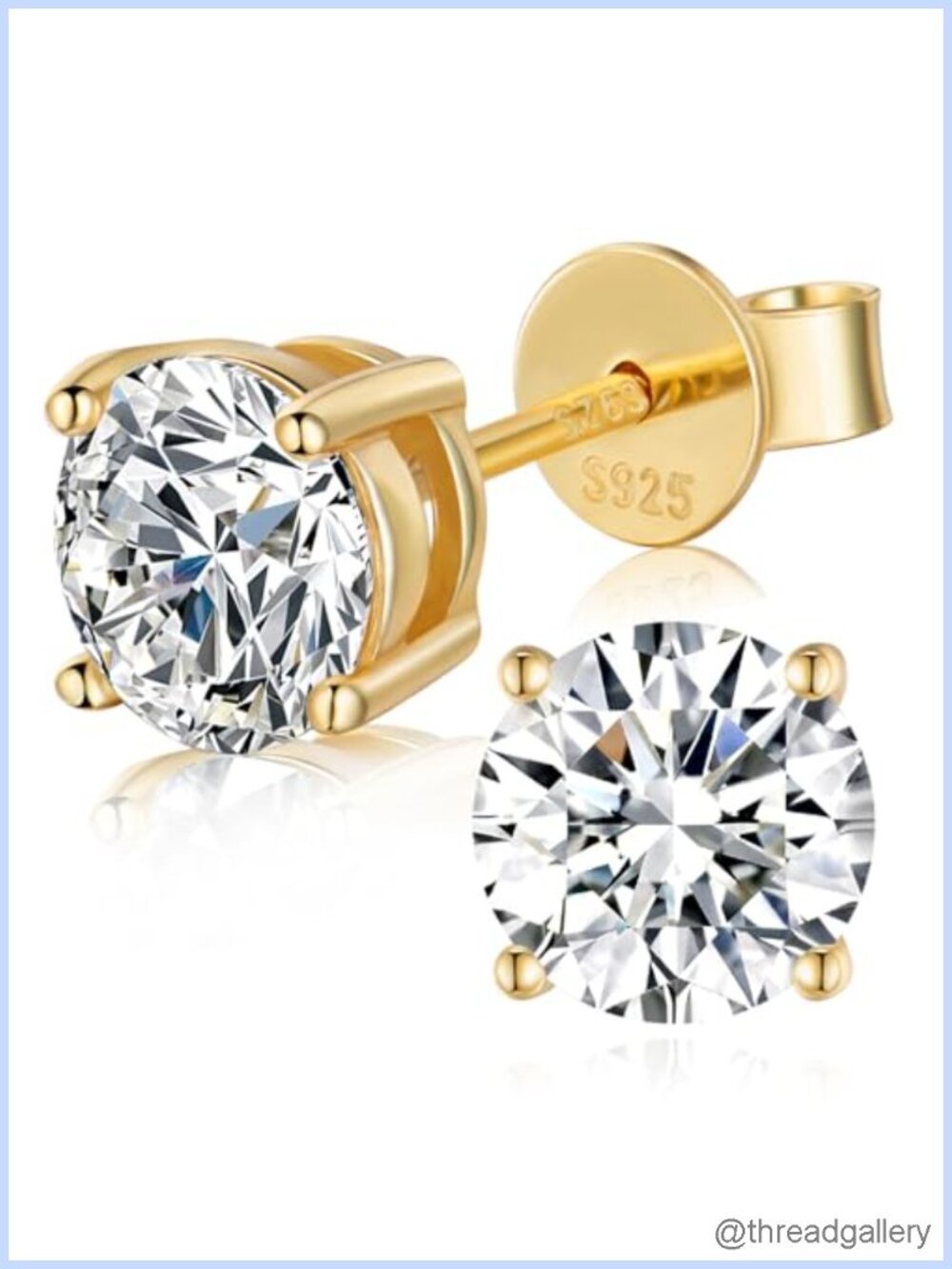Moissanite Stud Earrings 6CT Gold Plated 925 Silver 4-Prong Push Back
